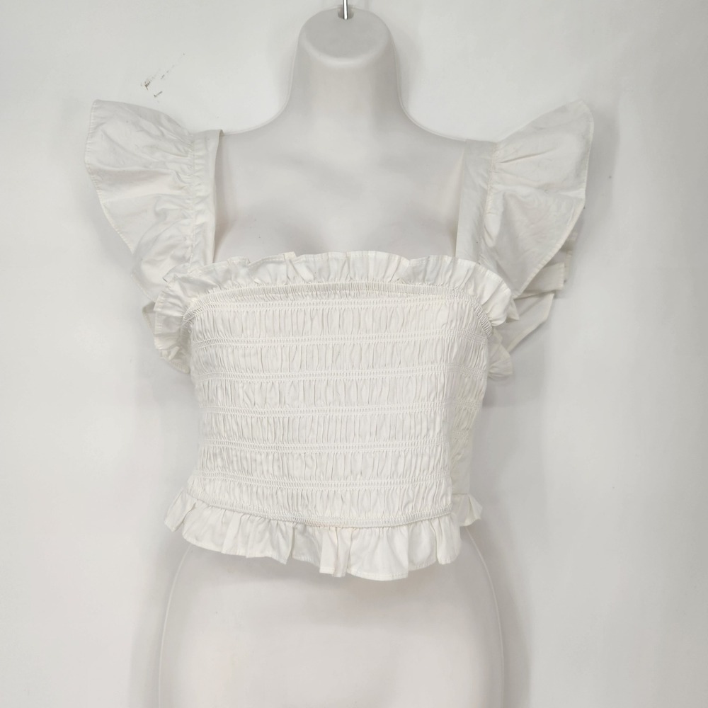 Altar'd State White‎ Cropped Smocked Ruffled Cotton Boho Backless Tie Top M